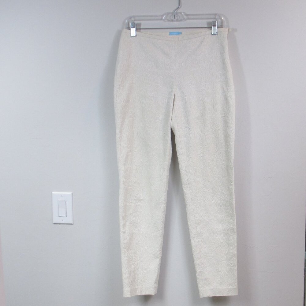 J. Mclaughlin Beige Print Pants Cotton Blend Skinny Slim Leg Mid Rise